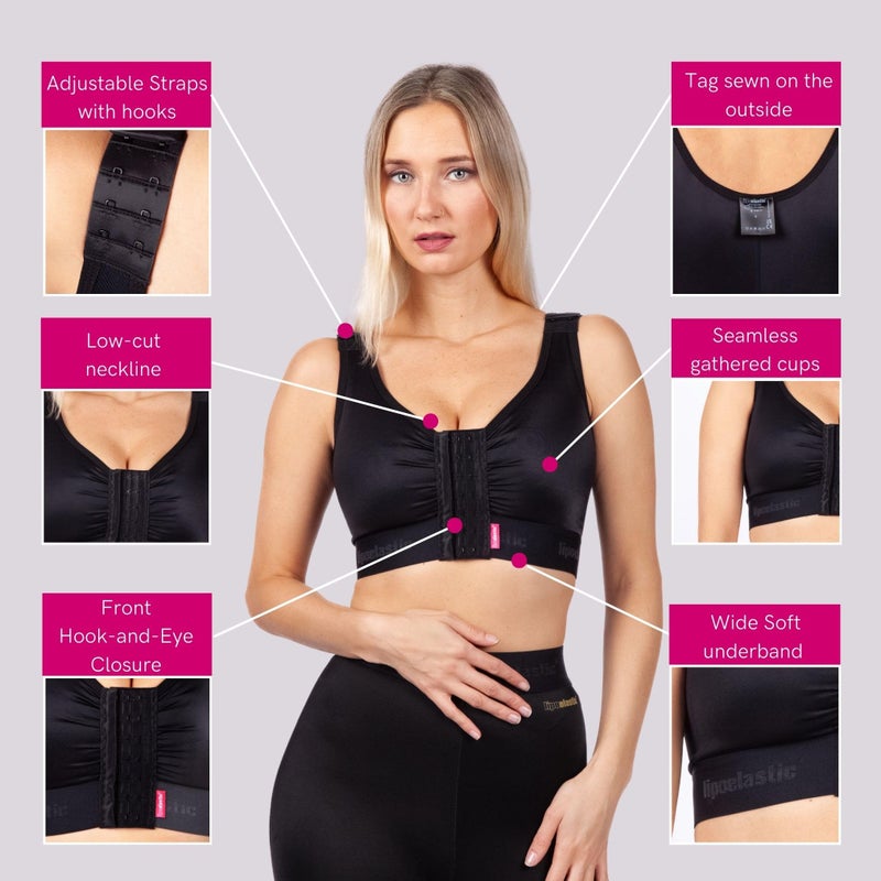 LIPOELASTIC PI Extra - Mastectomy Bra, Surgical Bra, Post-Surgery Bra, Compression Bra for Women Post-Surgery Front Closure Black - Image 4